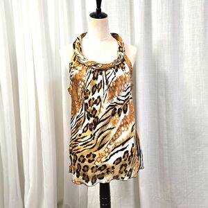 2/$30 Y2K Retro Leopard Print Women Top Rolled Cowl Neck XL Mob Wife